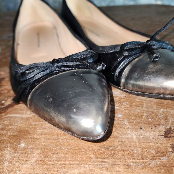 FABIO RUSCONI 36 5.5 black metallic pointed toe ballet flats - Picture 2 of 7